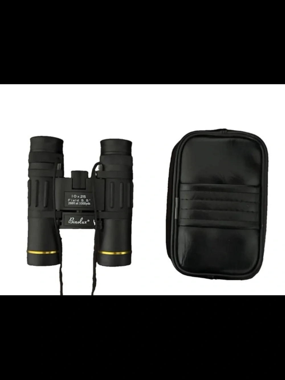 Binolux Binoculars 10x25 Field 5.5 288ft At 1000yds Black with Case